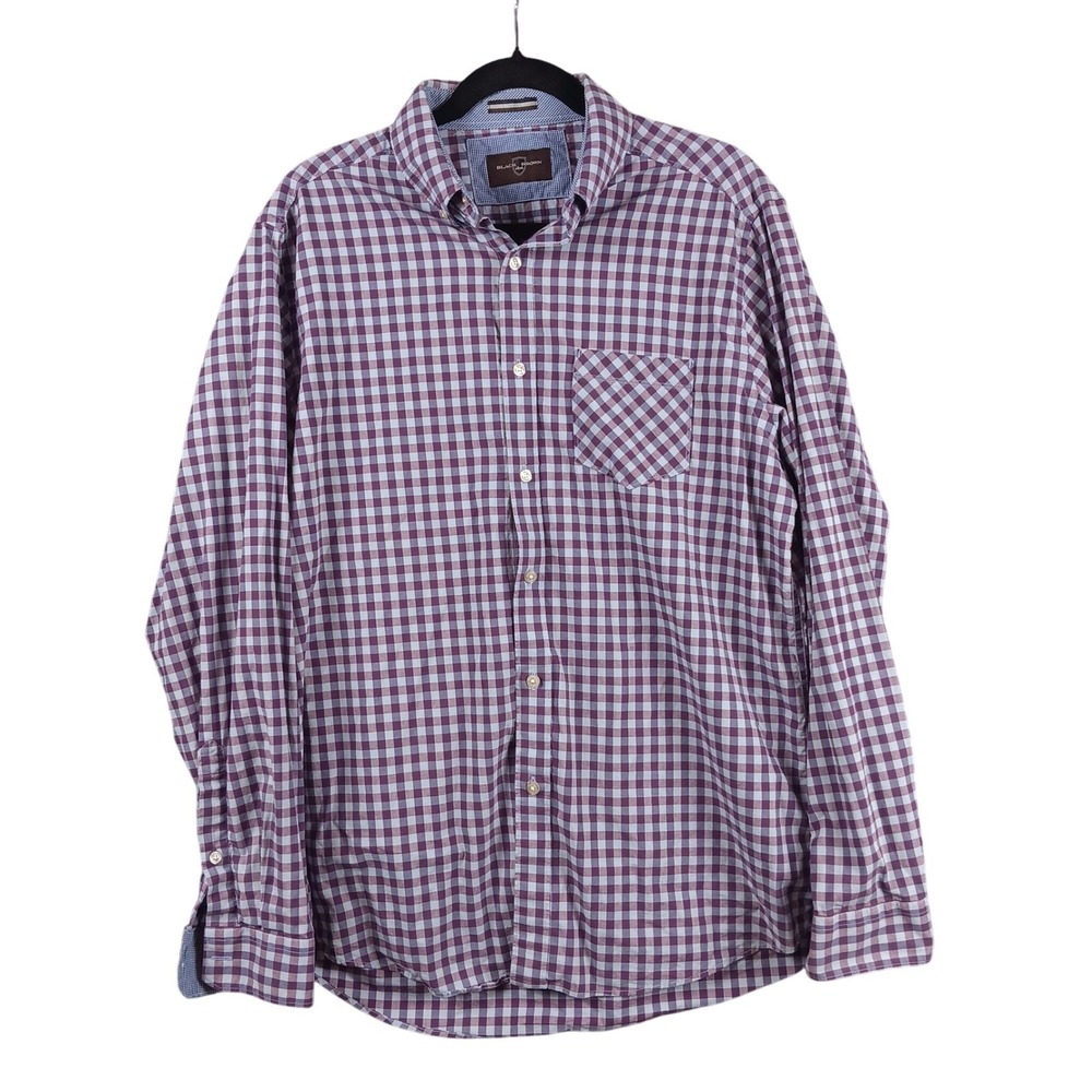 Black Brown 1826 Men's Purple Gingham Checkered Long Sleeve Button‎ Down Shirt